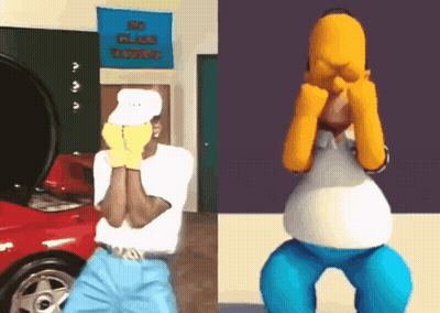 Man And Homer Simpson Dancing In Front Of Car GIF