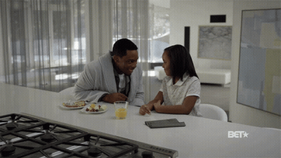 Man And Little Girl At BET Counter GIF