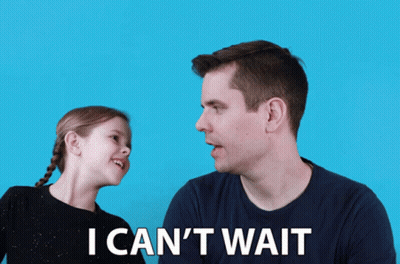 Man And Little Girl Looking At Each Other Saying I Can't Wait GIF
