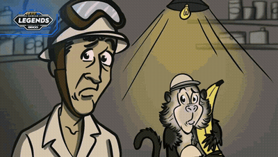 Man And Monkey With Legends Logo GIF