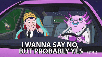 Man And Pink Axolotl In Car Saying I Wanna Say No GIF