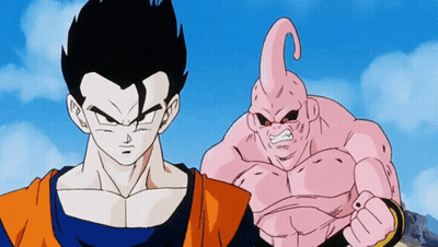 Man And Pink Monster Standing Together GIF
