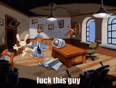 Man And Rabbit Saying Fuck This Guy GIF