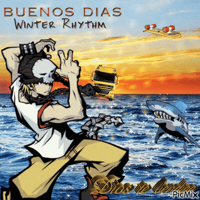 Man And Shark Saying Buenos Dias Winter Rhythm GIF