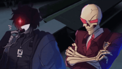 Man And Skeleton With Name Tag Saying S.T.P GIF