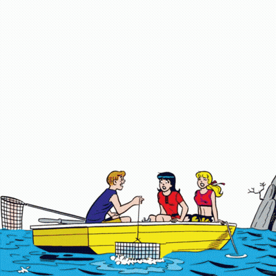 Man And Two Girls In Yellow Boat GIF