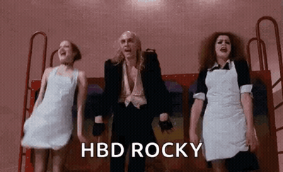 Man And Two Women Dancing HBD Rocky GIF