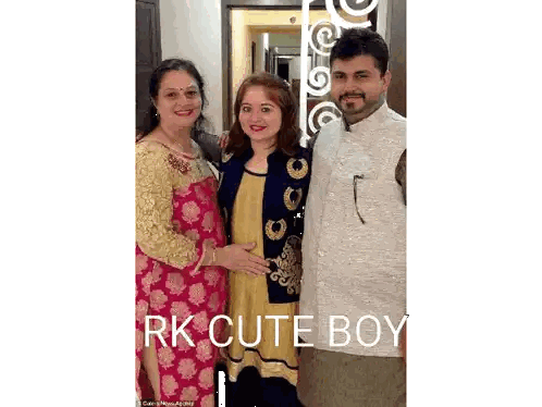 Man And Two Women Posing With RK Cute Boy Caption Sticker