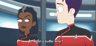 Man And Woman Asking What Is Buffer Time GIF