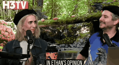 Man And Woman At Microphones In Ethan's Opinion GIF