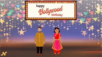 Man And Woman Before Happy Bollywood Birthday Sign GIF
