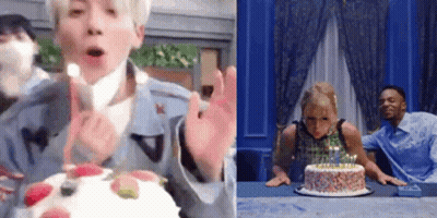 Man And Woman Blowing Out Birthday Cake Candles GIF