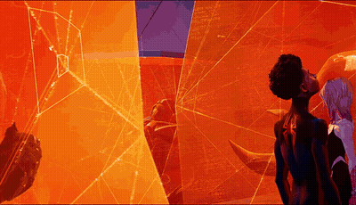 Man And Woman By Orange And Purple Wall GIF