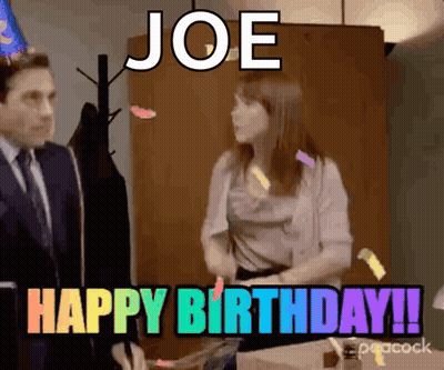 Man And Woman Celebrating Joe's Birthday With Confetti GIF