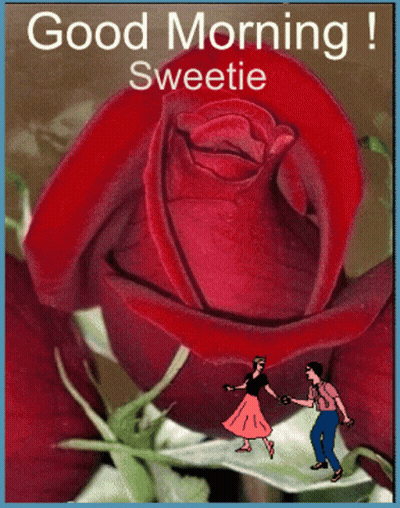 Man And Woman Dancing In Front Of Red Rose Saying Good Morning Sweetie GIF