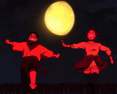 Man And Woman Dancing In Front Of Yellow Moon GIF