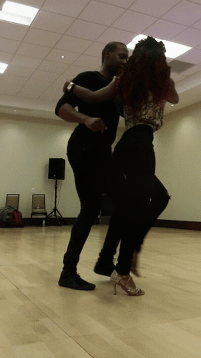 Man And Woman Dancing On Wooden Floor GIF
