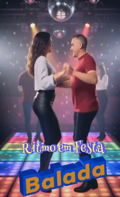 Man And Woman Dancing With Balada Text GIF