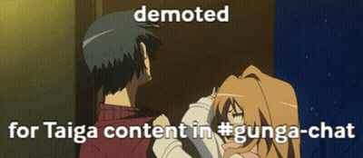 Man And Woman Demoted For Taiga Content In #Gunga-Chat GIF