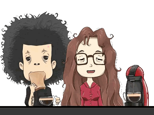 Man And Woman Drinking Coffee And Toast Sticker
