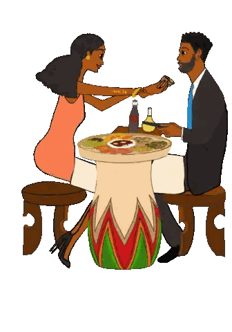 Man And Woman Eating At Table Sticker