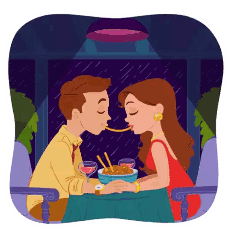 Man And Woman Eating Spaghetti Sticker