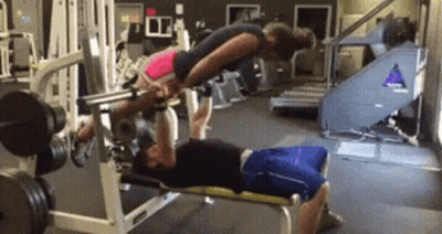 Man And Woman Exercising On Gym Bench GIF