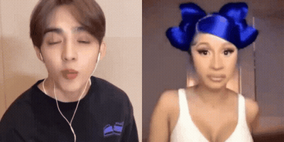Man And Woman Eyes Closed Blue Bow GIF