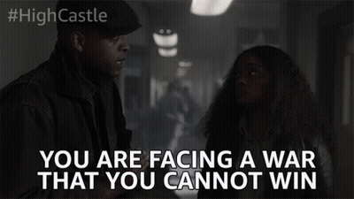 Man And Woman Facing War You Cannot Win GIF