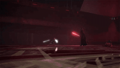 Man And Woman Fighting With Green Light Swords GIF