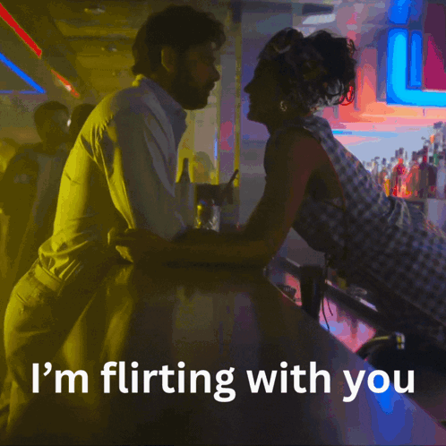 Man And Woman Flirting At Bar GIF