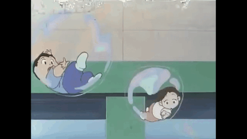 Man And Woman Floating In Bubbles In Pool GIF