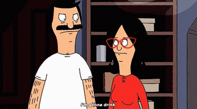 Man And Woman From Bob's Burgers Standing By Shelf GIF