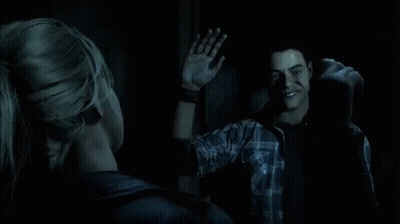 Man And Woman High Fiving In Dark Video Game GIF