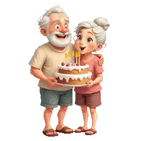 Man And Woman Holding Birthday Cake Sticker