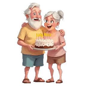 Man And Woman Holding Cake With Candles Sticker