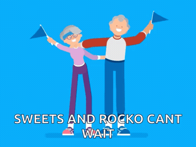 Man And Woman Holding Flags Sweets And Rocko Cant Wait GIF