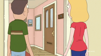 Man And Woman Holding Hands In Hallway GIF
