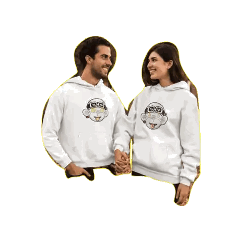 Man And Woman Holding Hands In Monkey Hoodies Sticker