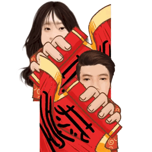 Man And Woman Holding Red Envelopes Sticker