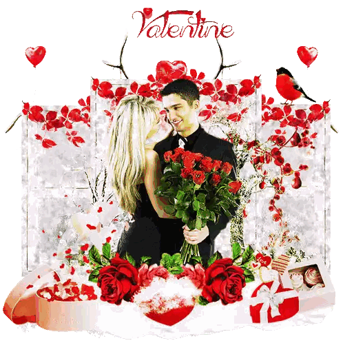 Man And Woman Holding Red Roses Sticker