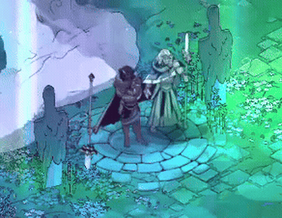 Man And Woman Holding Swords GIF
