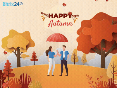 Man And Woman Holding Umbrella Happy Autumn GIF