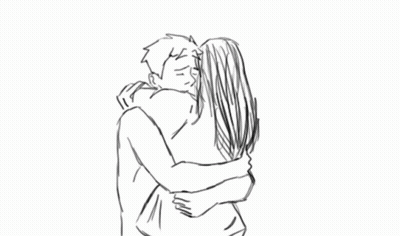 Man And Woman Hugging Black And White Drawing GIF