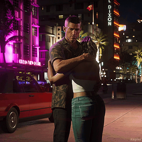 Man And Woman Hugging Building Saying Dixon GIF