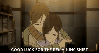 Man And Woman Hugging Good Luck For The Remaining Shift GIF