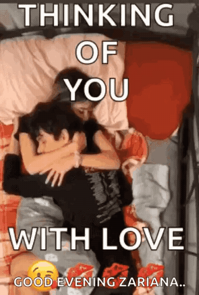 Man And Woman Hugging In Bed Thinking Of You With Love GIF