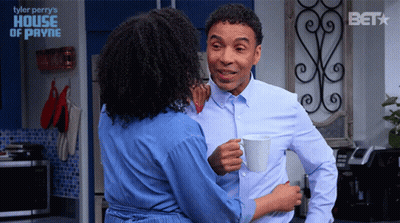 Man And Woman Hugging In Kitchen Tyler Perry's House Of Payne GIF