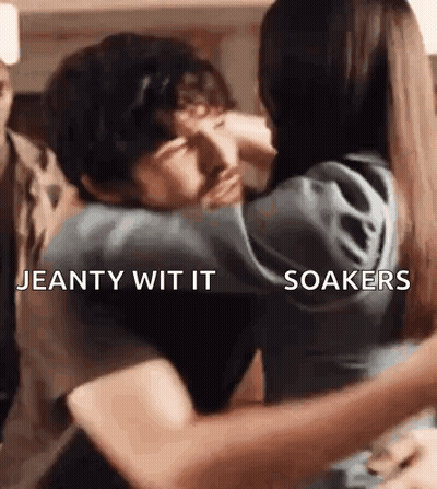Man And Woman Hugging Jeanty Wit It Soakers GIF