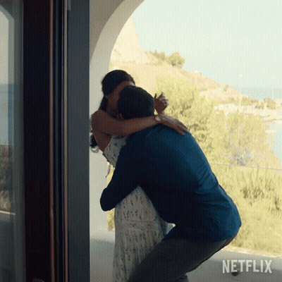 Man And Woman Hugging On Balcony Netflix GIF